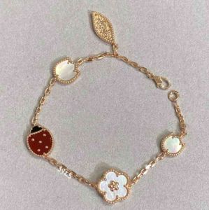 Fanjia 925 Sterling Silver Lucky Little Ladybug Bracelet Five Flower 18k Gold Rose