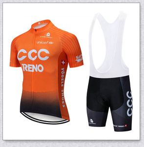 CCC Zespół Kolarstwo Krótkie Rękawy Jersey Szorty Bib Zestawy Męskie Odzież Wyścigi Górskie Stroje Rowerowe Oddychające Rower Sportswear Ropa Ciclismo