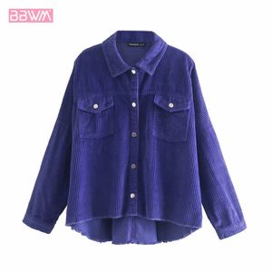 Fashion Big Pocket Lapel Long Sleeve Women's Jacket Coat Vintage Loose Casual Corduroy Large Size Chic Female Tops 210507