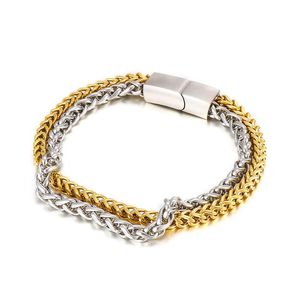 Link, Chain 5mm Wide Unique Men Double Bracelet Casual Design Wheat Link Magnetics Buckle Wristband Jewelry