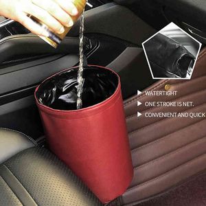 Leather Car Trash Can Waterproof Garbage Bin Organizer Trip Automobile Holder Litter Accessories Case Box Trashcan W220312