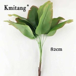 82 cm 9 Gabeln Monstera-Blätter Große künstliche Pflanzen Plastikpalme Großes gefälschtes Bananenblatt Echtes Touch-Baumlaub für die Inneneinrichtung 210624