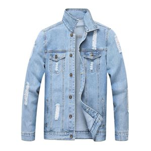 Jeans Jakcet Masculino Azul Jaquetas Denim Masculino Primavera Outono Vestuário Streetwear Casual Caimento Justo Rasgado Casaco Jean