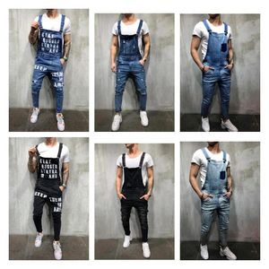 Mäns Ripped Jeans Jumpsuits Streetwear Distressed Denim Overaller för Man Suspender Byxor Storlek S-XXXL Salopette Uomo