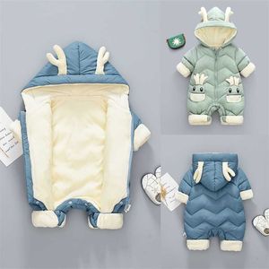 طفل الشتاء snowsuit زائد المخملية سميكة الأولاد بذلة 0-2 سنوات ولد رومبير الفتيات وزرة طفل معطف 211229