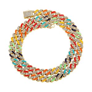 8mm Cuban Link Chain Color Oil Drop Mixed with Zircon Cuba Necklace Hip Hop Men's Bracelets