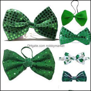 Bow krawaty mody Aessories Cekiny zielona biżuteria dla mężczyzn Wysokiej jakości koniczyna Krawat Wstępnie związany Regulowany Bowtie Festival Gifts 6 Style Drop Deli