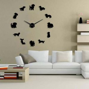 Wall Clocks DIY Dachshund Art Wiener-Dog Puppy Dog Pet Frameless Giant Clock With Mirror Effect Sausage Large Watch