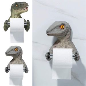 Caixa de tecido Creative Resin Ressin Wall Rack Titular de papel higiênico dos desenhos animados Dinossauro Toalheiro Quarto Estátua Banheiro Decoração 210720