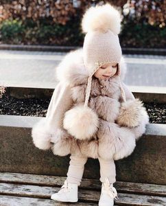 Ponto transfronteiriço Outono e inverno Novo bebê bebê raposa lã cashmere capuz capa capa moda casaco quente crianças vestuário poncho