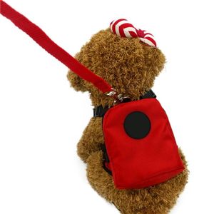 Dog Collar Leashes Pet Dogs Härlig ryggsäck utrustad med koppel Utomhus träning Walking Portable Back Bag för Teddy Supplies
