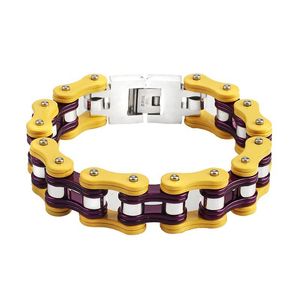 Biker Bicycle Motorcycle Chain Bracelet Bangle Punk 316L Stainless Steel Men Yellow Purple Bracelets Bangles Personnalisable Link,