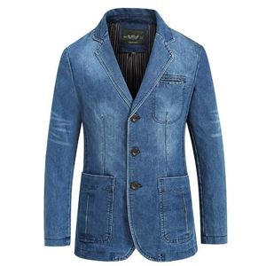 Бренд Джинсовая куртка Мужчины Осень Blazer Slim Fit Военный Одиночный Одиночный Воротник Джинсы Джинсы Плюс Размер XXXXL 220301