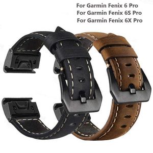 Cinta de relógio de faixa de couro para Garmin Fenix ​​5 / 5x / 5s mais 6 / 6X / 6S Pro Pulseira inteligente 20 22 26mm Quick Fácil Fácil Fit Strap H0915