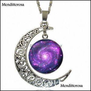 Pendant Necklaces & Pendants Jewelry Star Neba Galaxy Fashion Glass Cabochon Moon Necklace Women Sier Color Choker For Valentines Day Gift1