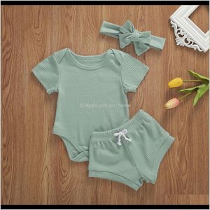 Layette Giyim Bebek Çocuk Annelik Damla Teslimat 2021 3 adet Est Yaz Toddler Bebek Kız Pamuk Rahat Kıyafetler Set Katı Çizgili Bodysuits