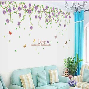 New purple flower cane sitting room bedroom home decoration wall stickers in the wall to stick on the wall 210420