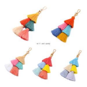 Colorido Bohemia Multilayer Tassel Tassel Key Ring Bolsa Bolsa Hang Hanging Keychain Jóias de moda Will e Sandy