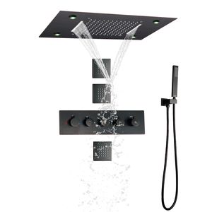 Oil Rubbed Bronze 50x36 Cm LED Shower Faucet Bathroom Thermostatic High Flow Waterfall Rainfall Showers Set