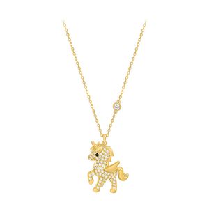 Korean Rhinestone Horse Pendant Necklace Temperament Women Jewelry Cute Gold Unicorn Clavicle Chain Choker Wedding Girls Gift