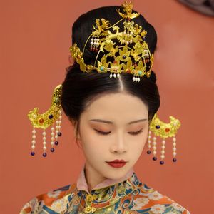 Haarclips BARRETTES LYZ ontwerpen Traditionele kunstwerken Hand snijden Tiaras Phoenix Flying Bird Butterfly Crown Ming Dynasty Universal Head