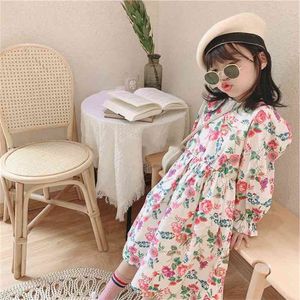 Girls 'Dress European American Autumn Flared Sleeves Floral Fashion Princess Party Barn Barnkläder Kläder 3-7 Y 210625