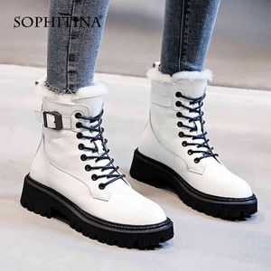 Sophitina Mulheres Botas Inverno Confortável Senhoras Quentes Tornozelo Botas Redondas Cruz Cruz Vogue Vogue Lazer Não Deslizador Mulheres Sapatos So731 210513