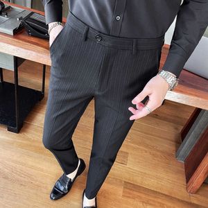 Çizgili Pantolon Erkekler Moda İş Örgün Elbise Pantolon Ofis İş Düğün Pantolon Sosyal Streetwear Rahat Pantalon Homme 210527