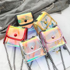 Лазерная детская сумочка сумка сумка цепь одной плечо прозрачность мини монетки кошелек модный западный стиль летняя девушка сумки wmq752