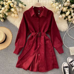 Elegant Solid Blouse Dress Women Turn-down Collar Long Sleeve Short Dresses Autumn Casual A-line Streetwear Dress 210419