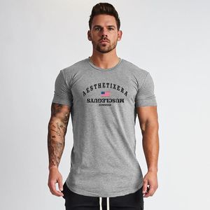 Muscleguys Lato Marka Odzież Mięśni Tight T-Shirt Mens Fitness Koszulki Homme Gyms T Shirt Mężczyźni Kulturystyka Trójnik Koszulki 210421