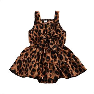 lioraitiin 0-18M Newborn Infant Baby Girl Romper Fashion Sleeveless Leopard Printed Dress Patchwork Jumpsuit Outfit G1221