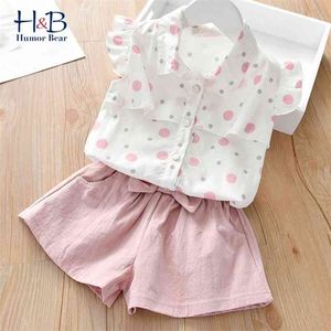 Girls Clothes Set Fly Sleeve Dot Printed Top + Pants 2PCS Casual Kids 2pcs Outfit 210611