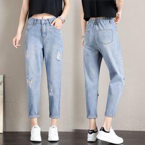 Woman Vintage Ankle Length Harem Jean Female Casual Denim Pants Hole Boyfriend for Women High Waist Loose Ripped 210514