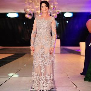 Mãe de manga comprida da noiva Vestidos Árabe Pescoço Pescoço Formal Mindmoter Noite Festa de Casamento Olhados Vestido Plus Size Personalizado