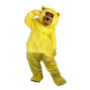 Costumi della mascotte dell'orso giallo della pelliccia lunga di prestazione Vestito da festa operato di Natale Vestito da personaggio dei cartoni animati Vestito per adulti Abbigliamento a tema pubblicitario di Carnevale di Pasqua