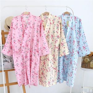 Damen-Nachtwäsche, Pyjama und Kimono, Baumwoll-Robe, Bademäntel, Zuhause, lässig, elegant, Nachthemd, Bademantel für Damen