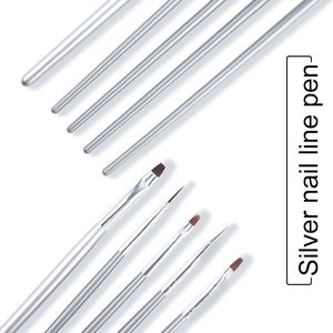 5pcs Nail Art Brushes Silver Metal Line Nails Phototherapy Glue Pen Drawing Point Drill Brush Pens Suit Girl Manicure Tool