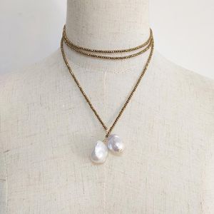 Anhänger Halsketten Böhmische Multi-Schicht Perlen Halskette Frauen Mode Unregelmäßige Süßwasser Perle Braut Hochzeit Schmuck Geschenke