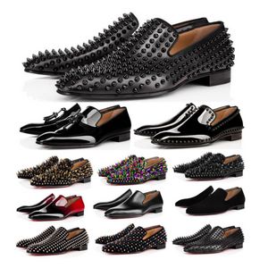Red Bottoms Shoes Designers Low Flat Rivets Man Business Banquet Dress Shoe Luxurys Suede Spikes Genuine Stylist Sneakers With box