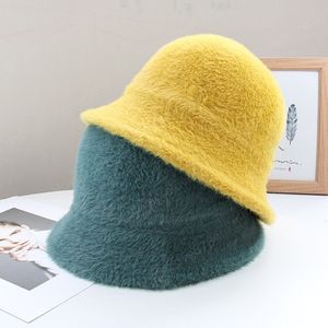 Outono Inverno Faux Faux Mink Bucket Bucket Chapéu Mulher Menina Forma Soild Fishermen Chapéus Lady Outdoor Viagem Quente Panamá Cúpula Basin Tampão