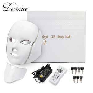 7 cores LED luz máscara facial com pescoço rejuvenescimento da pele apertar acne anti rugas tratamento de beleza coreano pon spa home 220216