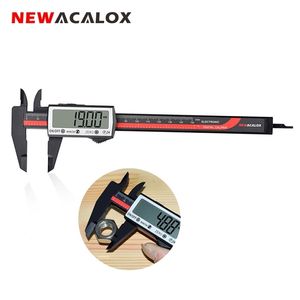 Acalox Touch Digital Car Carbon Fiber Linjal Stor LCD-skärm Inch / Metrisk Omvandling 0-6 tum / 150 mm Mätverktyg 210922