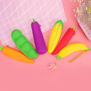 Silicone Vegetable Fruit Shapes Pen Pencil Case Zipper Purses Sensory Kids Children Stationery Bags Pouch Box Back to School Supplies Makeup Cosmetic Bag G702SH4