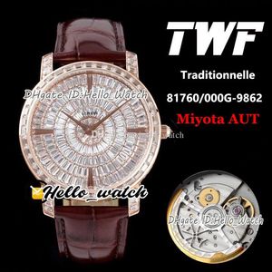 TWF Traditionnelle Bling Watches 40 mm 82760/000G-9852 Gypsophila Diamond Dail Miyota 8215 Automatik-Herrenuhr, Roségoldgehäuse, braunes Leder, Hello_Watch.