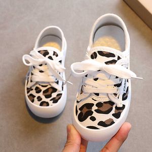 Barn casual skor leopard canvas skor sneakers spetsar upp tjejer pojkar plattform fritid skor barn anti-slippery sport tränare g1025