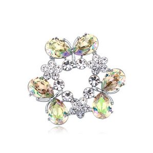 Boutique Austrian Crystal Charm Brooches Pins Vintage Retro Women Butterfly Flower Geometric Water Drop Corsages Fine Accessories Jewelry Temperament Real Gold