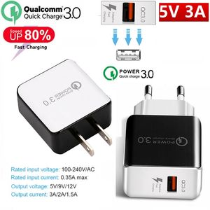 Buona qualità QC 3.0 Fast Wall Charger USB Quick Charge Travel Power Adapter US EU Plug Caricatore per telefono cellulare