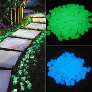 500pcs Glow in the Dark Garden Luminous Pebbles for Walkways Plants Aquarium Decor Glow Stones Garden Decoration Q0811