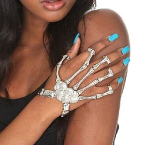 Charm Armband Unique Punk Skelett Hand Bone Mångsidig Fem Finger Ring Armband Unisex Justerbar Halloween Gothic Skull